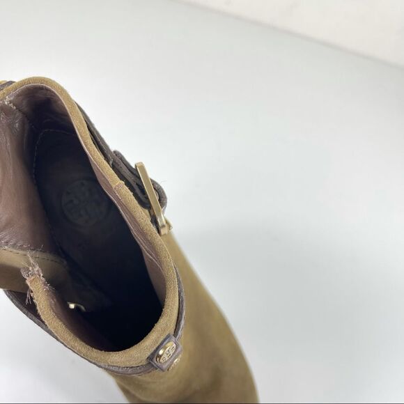 Tory Burch Patricia Mid Heel Suede Zip Up Almond Toe Bootie Ankle Boots Size 6 - Picture 13 of 16